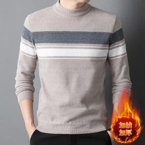 加绒男士毛衣冬季加厚针织爸爸装雪尼尔保暖T恤一体绒男装T恤上衣_041