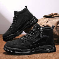 时尚复古松紧带套脚高帮皮面黑色厨师鞋秋季户外运动马丁靴男靴