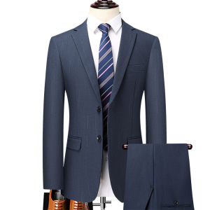 条纹套西服商务男士韩版修身西装新郎结婚西服伴郎套西装