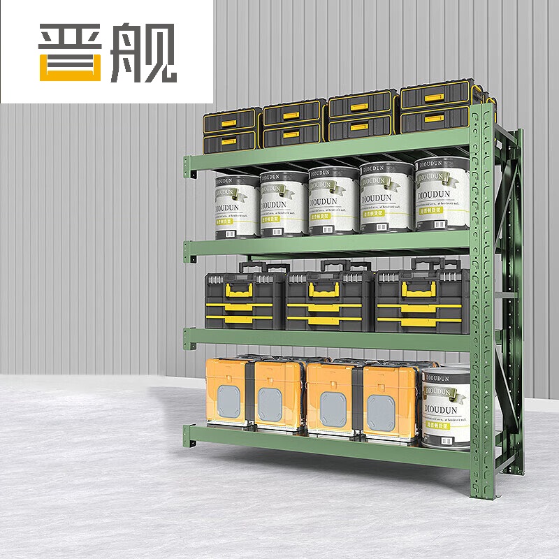 晋舰货架仓储仓库置物架超市快递铁架子储藏室军绿色货架副架(200*50*200cm-200KG/层)