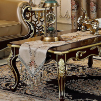 家柏饰(CORATED)茶几桌旗餐桌装饰布长条欧式餐边柜餐桌五斗柜鞋柜流苏绣花 温茹咖色 32*160cm