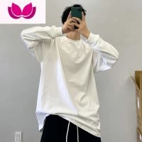 七斓高端潮牌白色纯色宽松圆领打底衫长袖T恤男内搭上衣服白t
