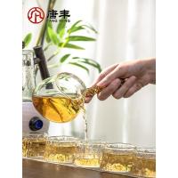 家柏饰(CORATED)耐热高硼硅透明玻璃品茗杯套装树纹壶身单杯主人杯功夫小茶杯