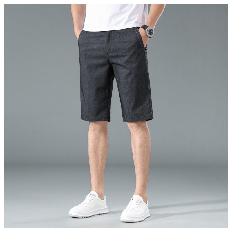 夏季男士冰丝牛仔短裤直筒宽松五分裤中青年商务通勤薄款中裤男
