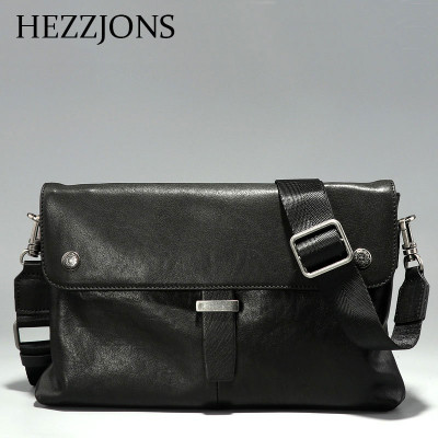 赫泽琼斯HEZZJONS软皮手抓包进口意大利小牛皮翻盖手拿包韩版青年休闲单肩斜挎包奢侈品真皮男包黑色
