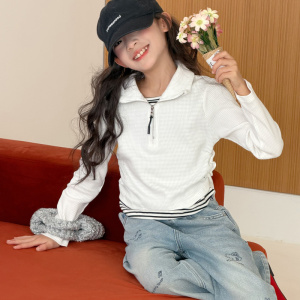 女童长袖T恤2026新款春装儿童衣服潮t女大童洋气韩系假两件打底衫