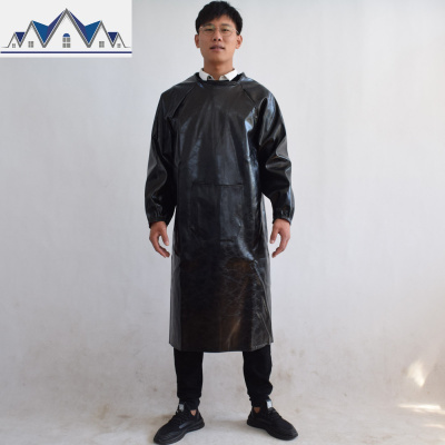 皮革防水围裙防油耐弱酸碱男女反穿衣倒背衣长袖加厚工作服PU罩衣 三维工匠