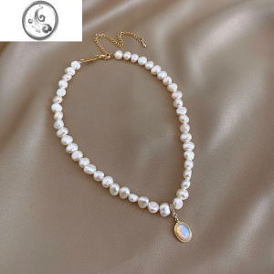 JiMi珍珠项链女晶石个性吊坠ins冷淡风锁骨颈链时尚气质百搭饰品 气质颈链