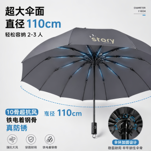 正雨高档加大超强防风雨伞男士加厚加固晴雨两用大暴雨双人10骨9063