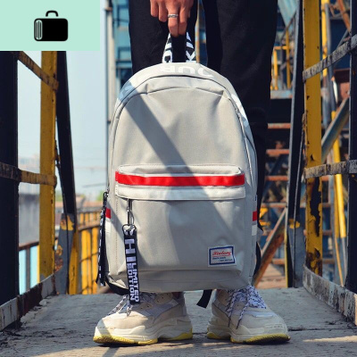 背包男双肩包ins时尚潮流休闲简约帆布旅行包韩版高中大学生书包NEW LAKE 48灰+挂件常规款45*35*15cm