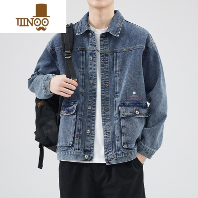 YANXU男士牛仔外套2023新款感痞帅美式复古水洗大码夹克上衣
