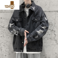 YANXU西海岸hiphop破洞牛仔外套男美式高街vibe工装夹克痞帅感男装