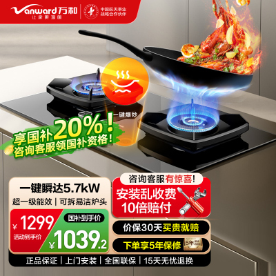 万和燃气灶天然气 5.7KW猛火90秒一键爆炒 智能定时熄火保护可调节盘JZT-S5L55