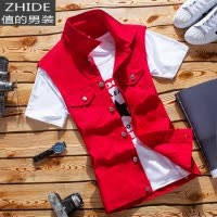 SUNTEK夏季薄款男士坎肩无袖牛仔背心外穿潮流修身衣服破洞马甲夏天外套马甲/背心