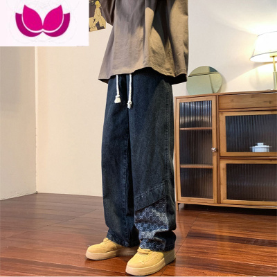 七斓牛仔裤男款男生裤子美式高街潮牌工装裤宽松大码直筒阔腿长裤