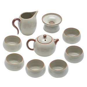 金镶玉 仿宋汝窑茶具套装 家用整套陶瓷西施壶泡茶功夫茶具送礼礼盒装 秋露米黄汝窑茶具套装 10头