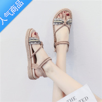 SUNTEK厚底凉鞋女2023年夏季新款平底学生配裙子仙女罗马鞋英伦风大小码