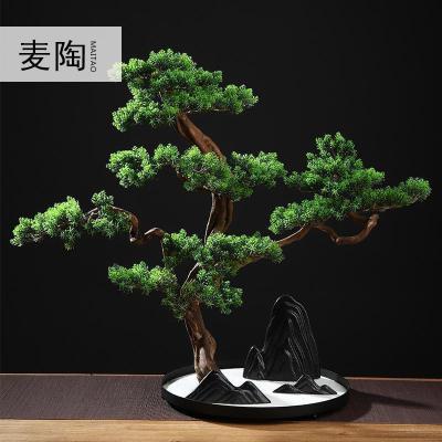 美帮汇仿真新中式迎客松盆景绿植客厅酒店家居玄关装饰品样板间软装摆件