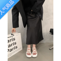SUNTEK厚底增高黑色细带凉拖鞋女鞋外穿2023年新款夏季法式晚风坡跟凉鞋