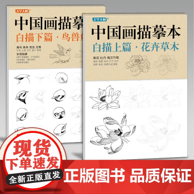 [送笔墨碟]中国画描摹本工笔画上下2册/基础训练篇+强化提高篇 花卉草木鸟兽鱼虫绘画临摹本入门零基础书教材超级线条