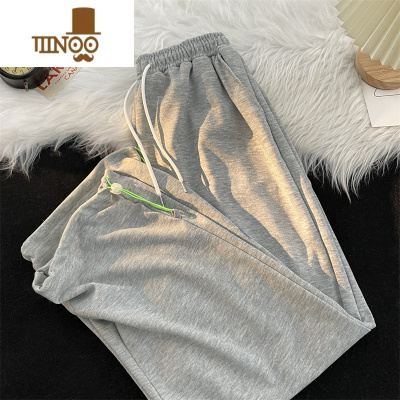 YANXU夏季抽绳束脚休闲裤男纯色简约复古宽松百搭直筒裤青少年运动卫裤