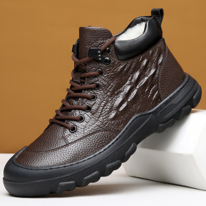 头层牛皮棉鞋男冬季加绒加厚中老年男士真皮高帮保暖防滑爸爸棉靴