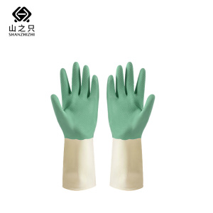 山之只 清洁防滑橡胶手套 深绿双色S码 双
