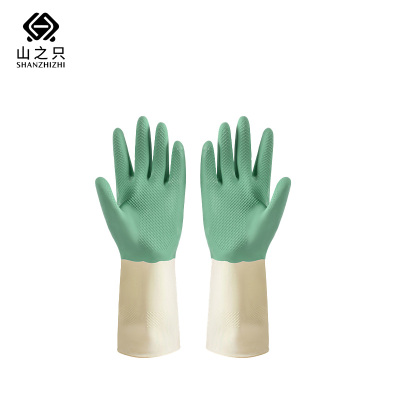 山之只 清洁防滑橡胶手套 深绿双色S码 双