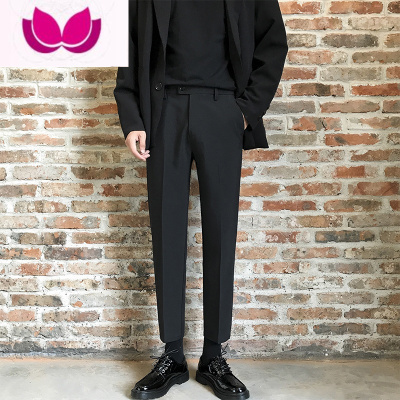 七斓秋季裤子男坠感小西裤直筒男士韩版潮流九分休闲裤百搭港风西装裤