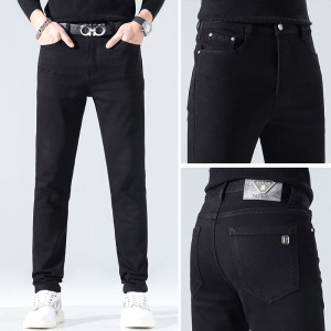黑色牛仔裤男士修身小脚裤男款潮流休闲弹力潮牌时尚欧货加绒长裤