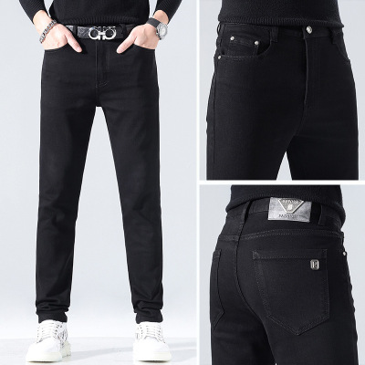 黑色牛仔裤男士修身小脚裤男款潮流休闲弹力潮牌时尚欧货加绒长裤
