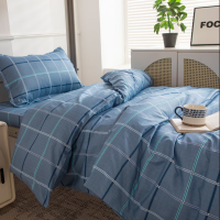 煊煜全棉斜纹灰蓝色格子三件套床上用品三件套 被套150*200床单150*230枕套48*74