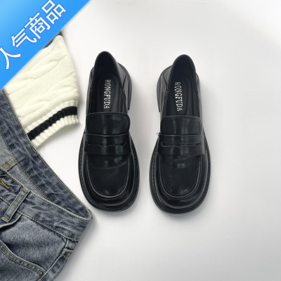 SUNTEK不磨脚英伦风小皮鞋女软皮一脚蹬乐福鞋平底单鞋麦当劳工作制服鞋