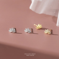 s999足银森系莲花耳钉女简约小清新小众设计可爱文艺气质耳饰批发送女朋友老婆情人节七夕生日礼物
