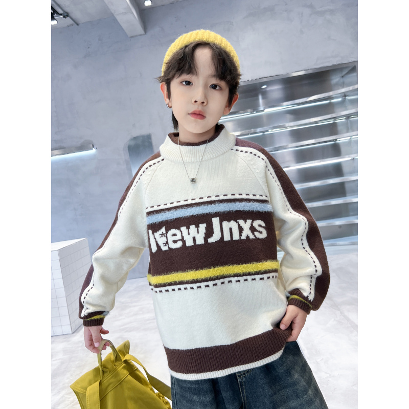 男童毛衣新款秋冬大儿童冬装套头加厚上衣洋气半高领针织衫潮