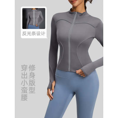 新款线感瑜伽外套立领显瘦修身夜跑反光运动外套女