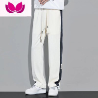 七斓直筒休闲卫裤男夏季宽松潮牌港风垂感阔腿裤薄款条纹百搭运动裤子