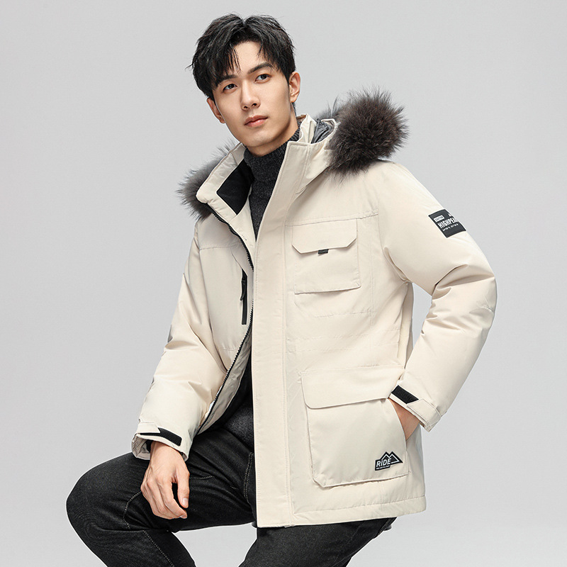 冬季工装羽绒服潮牌大毛领连帽户外休闲加厚保暖青年羽绒服外套男