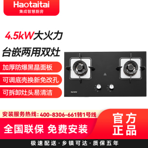 Haotaitai燃气灶Q15 4.5kW大火力台嵌两用双灶加厚防爆黑晶面板可调底壳换新免改孔可拆卸灶头易清洁