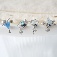 韩国银蓝钻爱心钥匙星球迷你小巧别致耳骨钉旋转螺丝拧圆球堵钛钢送女朋友老婆情人节七夕生日礼物