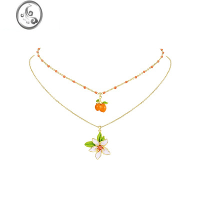 JiMiZEGL设计师甜橙花开花朵双层叠戴项链女轻奢小众锁骨链配饰品