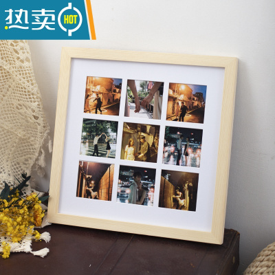 敬平48/100九宫格情侣闺蜜diy相框创意摆台挂墙定制生日礼物照片结婚 原木色+9宫格[33*33*3CM] 宫格相框