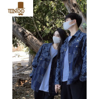 YANXU2023新款情侣牛仔外套男外穿美式复古翻领休闲宽松潮牌夹克