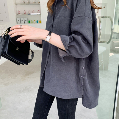 恋名媛衬衫女2021春秋新款韩版大码宽松中长款T恤上衣服叠穿衬衣打底衫大码女装