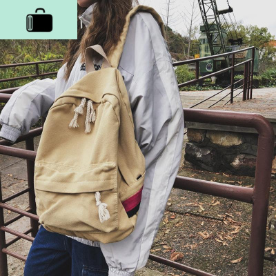 古着感少女书包女网红双肩包大学生韩国森系简约百搭ins帆布背包NEW LAKE