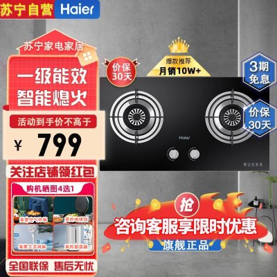 Haier/海尔燃气灶JZT-Q235(12T)台嵌两用式4.2KW宽频大火力 智能熄火安防天然气灶具双灶 海尔厨房电器