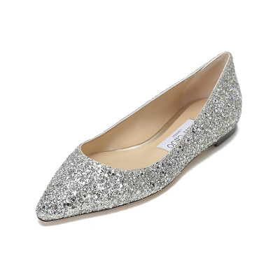 JIMMYCHOO周仰杰女士闪光面料尖头平底鞋ROMYFLATCGF194