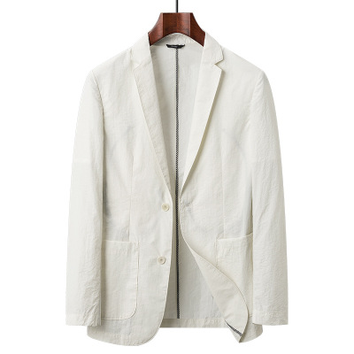 锦纶棉透气西装春夏薄款男式外套微皱质感单层防晒西装休闲西装男