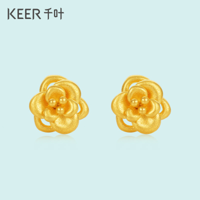 千叶珠宝黄金足金耳钉玫瑰花园耳环耳饰花朵花卉礼物首饰女约1.7克