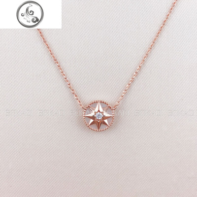 八芒星幸运罗盘项链女纯银玫瑰彩金粉蛋白贝母轻奢网红锁骨链 JiMi